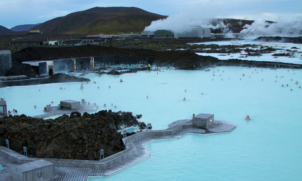 The lovely thermal waters of Iceland's understandably famous Blue Lagoon. 

The geothermal power plant visible in the back supplies much of the power to Reykjavik, and of course the hot, rejuvinating waters of the Blue Lagoon itself.