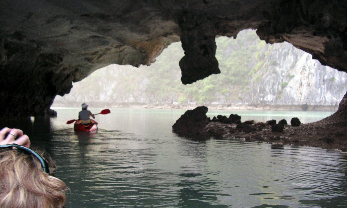 Going through a cave in Cat Ba Island