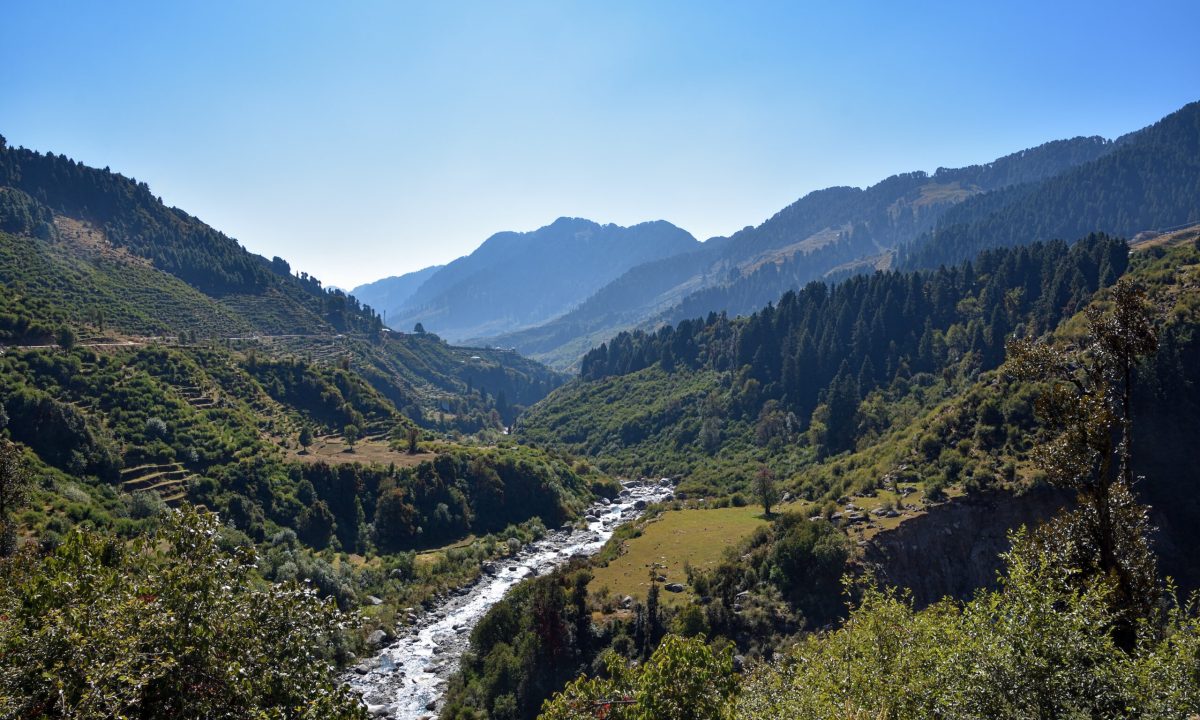 View down the Uhl to Baragram, Kangra, Himachal. Elev. 2,400m (7,874')